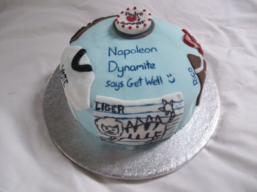 Napoleon Dynamite Cake. The cake is a vanilla sponge, filled...