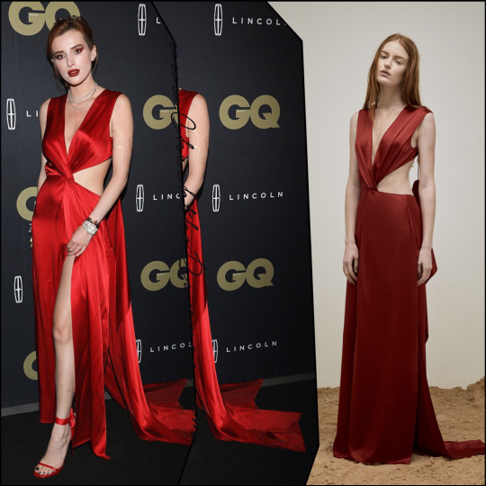 Bella Thorn is Red Haute in Yousef Akbar at the GQ 2017 Men of the Year Awards