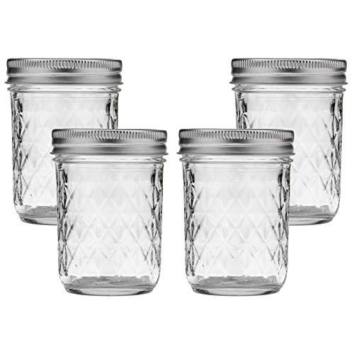 Ball Mason Jar 8-Ounces Jelly Quilted Crystal with Lids and Bands, Regular Mouth (Set of 4)
