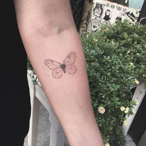 By Jin · Hoa Eternity, done in Manhattan.... fine line;insect;small;jin;line art;butterfly;animal;tiny;ifttt;little;inner forearm
