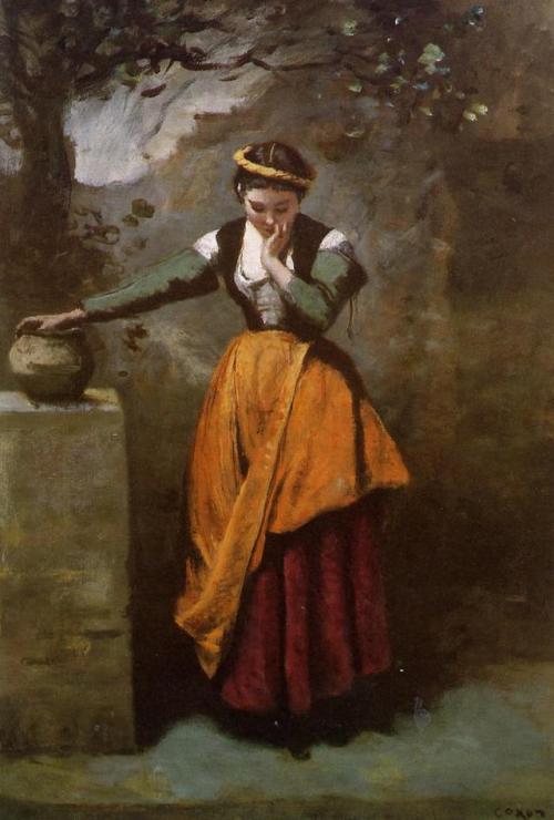 artist-corot:Dreamer at the Fountain, Camille CorotMedium:...