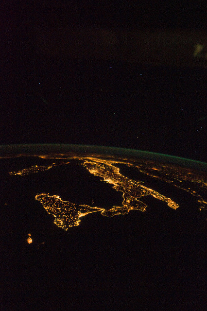 fabforgottennobility:Italy at Night (NASA, International Space...