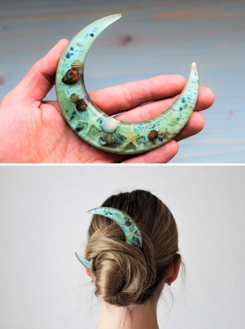 sosuperawesome:Wood and Resin Moon Hair SticksWood Berry Art...