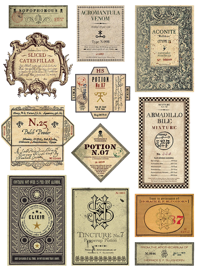 harry potter props horace slughorns potion labels design by minalima