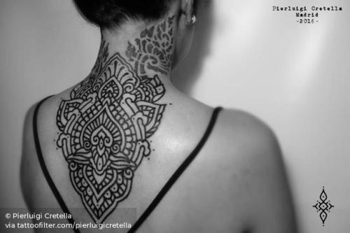 By Pierluigi Cretella, done at Meatshop Tattoo, Barcelona.... pierluigicretella;line art;dotwork;big;ornamental;henna;back of neck;facebook;blackwork;upper back;twitter;other;neck