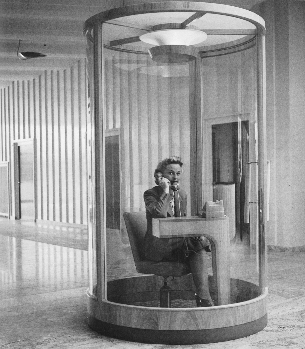 architectureofdoom: “Phone booth at the LM Eriksson factory/offices, Stockholm, 1941 ”