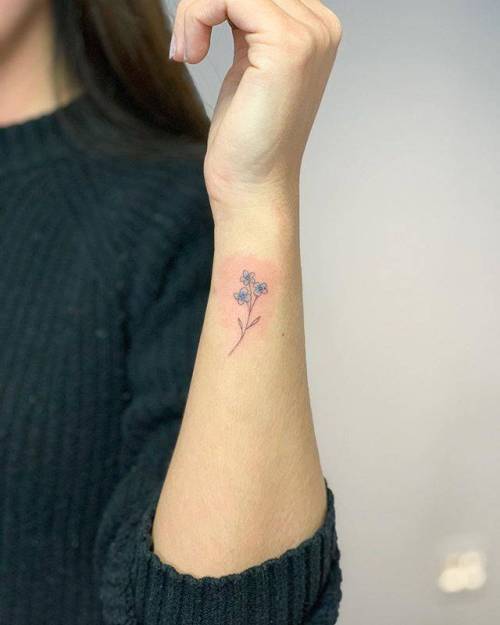 By OK, done at Sacred Tattoo, Manhattan. http://ttoo.co/p/155061 flower;small;line art;ok;tiny;forget me not;ifttt;little;nature;wrist;illustrative;fine line