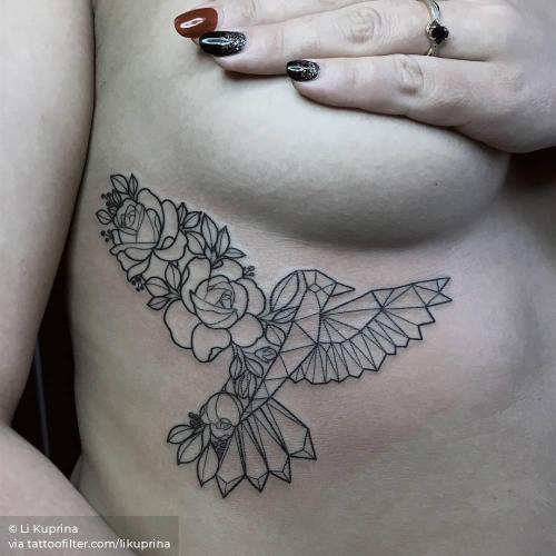 By Li Kuprina, done in Moscow. http://ttoo.co/p/34469 animal;big;bird;facebook;likuprina;line art;rib;twitter;under boob