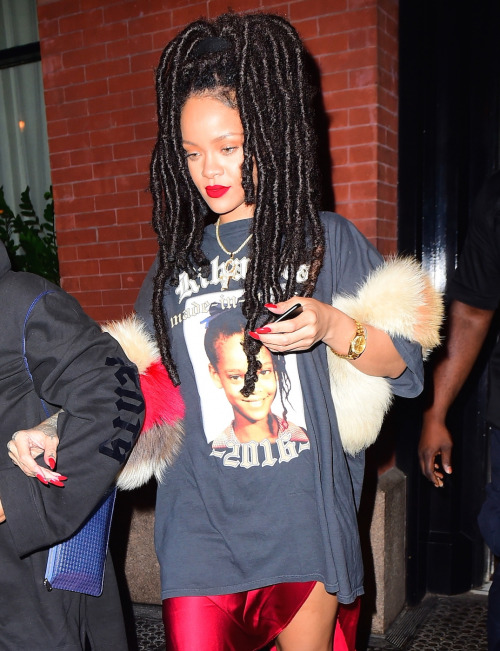 Rihanna wore one of her own Made In America t-shirts. Get more…