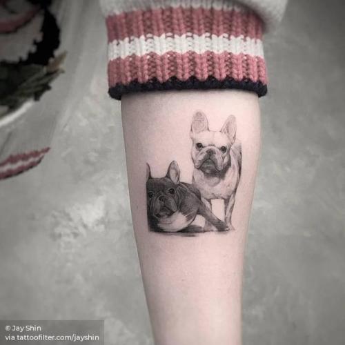 By Jay Shin, done at Bang Bang Tattoo, Manhattan.... small;pet;dog;patriotic;single needle;animal;france;tiny;french bulldog;ifttt;little;inner forearm;jayshin