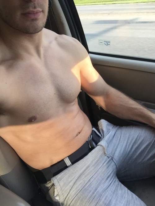 exposedhotguys:Was in traffic so I couldn’t resist stripping...