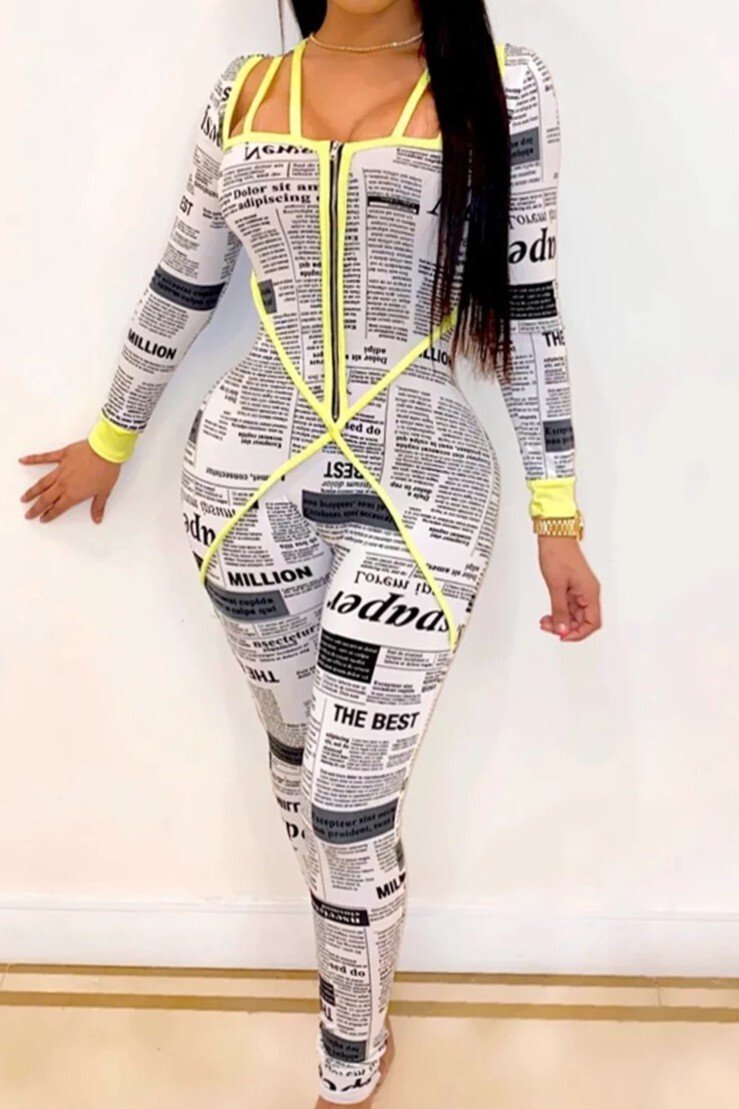 newspaper print jumpsuit