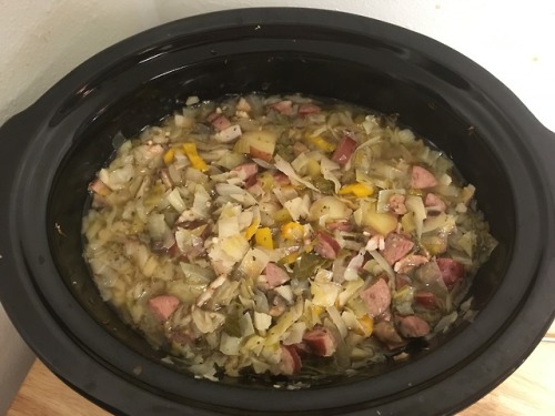 Cabbage soup in the slow cooker. Cabbage (obviously) with...