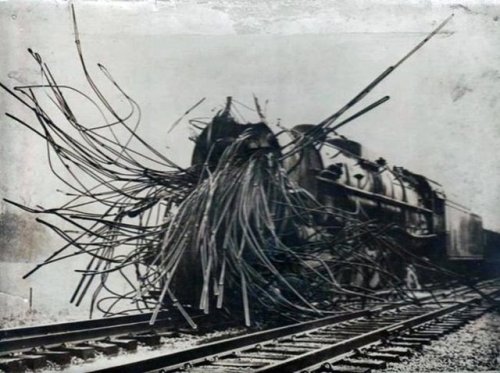 steampunktendencies:A steam train after a boiler explosion.