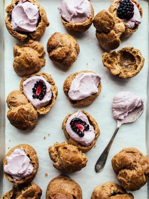 sweetoothgirl:CHOCOLATE & BLACKBERRY CHOUX BUNS