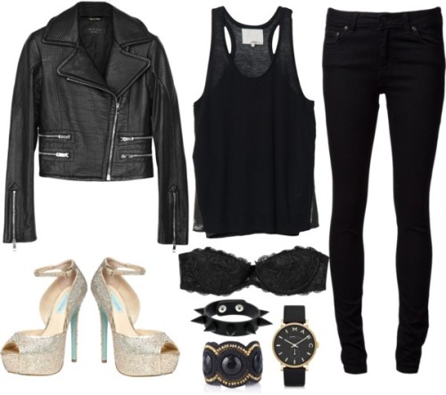 Sem título #372 by pq1direction featuring a spike bracelet ❤ liked on Polyvore3 1 Phillip Lim black shirt / Rag Bone jacket / Naked & Fam…