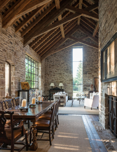 Stone Walls  Cathedral Rafters lend Old World Timelessness to Spacious, Open Living Area [766 x 990]