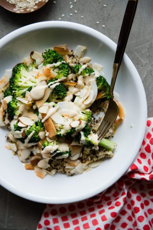 Coconut Quinoa Bowls with Roasted Broccoli and Lemon Tahini...