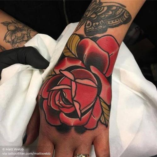 By Matt Webb, done at Bishop Tattoo Company, Hull.... flower;mattwebb;traditional;rose;facebook;nature;twitter;medium size;hand