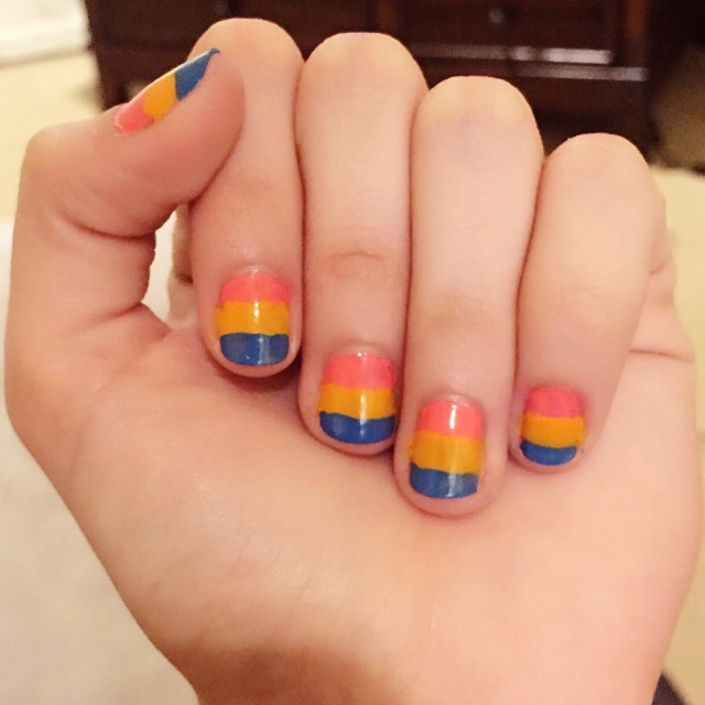 The Pan Community — Painted my nails with the pansexual flag! Feeling...