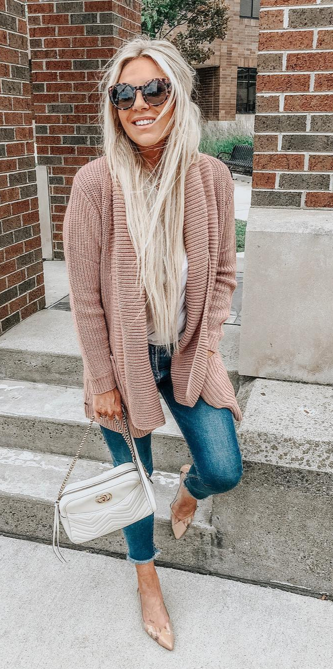 50+ Cozy Outfit Ideas You Need - #Beautiful, #Dress, #Outfits, #Loveit, #Streetwear When you find the perfect blush cardi... you tell your friends (runs pretty large so be sure to size down.. Iin a xs) I also linked my denim that I just found in stock in every size AND these flats that I posted a week back that everyone went crazy for!!! (Iglad I have some other fellow shoe lovers Shop my exact look by following me on the  App Or click on the link in my bio and then click on the pic you want to shop:  
