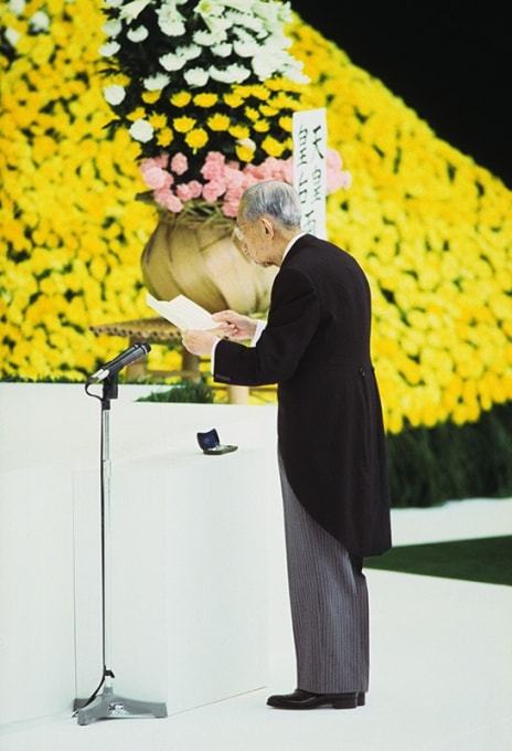 Emperor Hirohito in 1988 and Emperor Akihito and Empress Michiko...