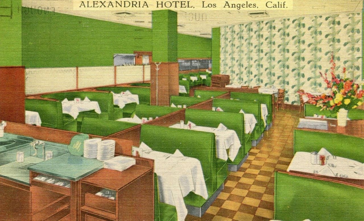 For most of the past century, it seemed that the best way to promote a restaurant was to picture it empty. Here’s empty versions of the Alexandria, the Far East Terrace, and on top, the Nayarit. Its sign still lives atop The Echo on Sunset.
