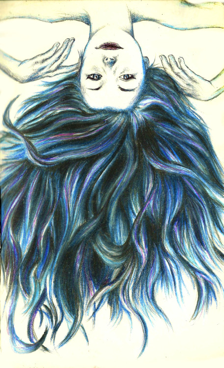 kathleen& 039;s hair hair blue hair purple hair hair drawing drawing ballpoint pen pen sketch sketchbook moleskine colored pencil portrait illustration