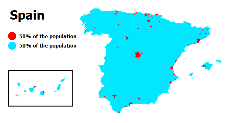 Metrocosm - Half of Spain’s population lives in the red areas,...