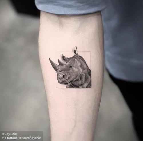 By Jay Shin, done at Bang Bang Tattoo, Manhattan.... jayshin;small;single needle;rhino;animal;tiny;ifttt;little;inner forearm