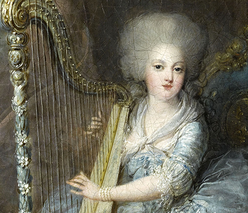 Detail from a portrait of Madame Elisabeth of France, sister of Louis XVI, by Charles Leclercq. 1783.
image: © RMN-Grand Palais (Château de Versailles) / Gérard Blot