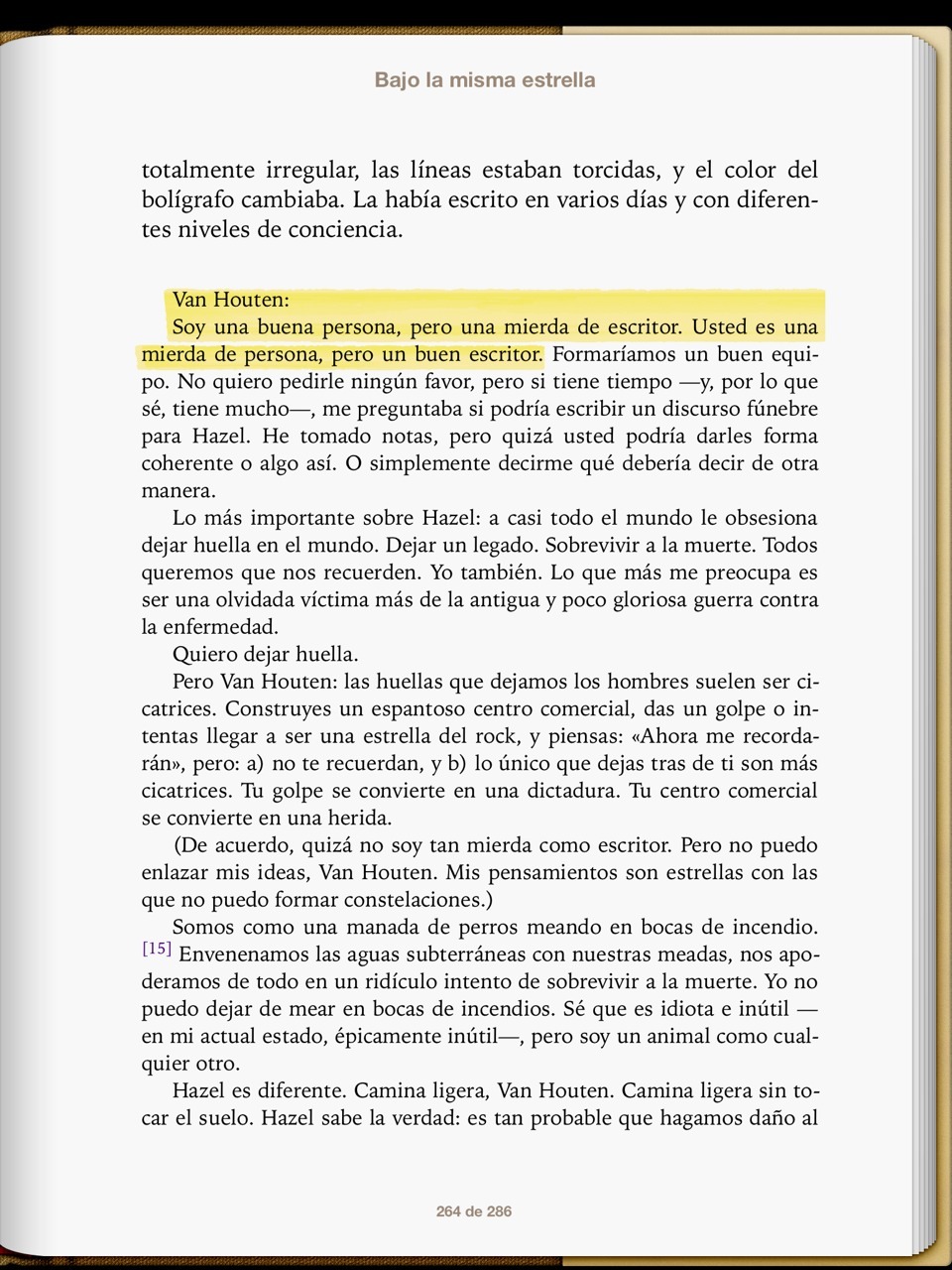 cuando madures buscame en los columpios la carta de augustus waters