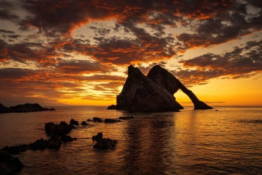 Good Morning from Scotland Bow Fiddle Rock Portknockie on the north-eastern coast at Sunrise