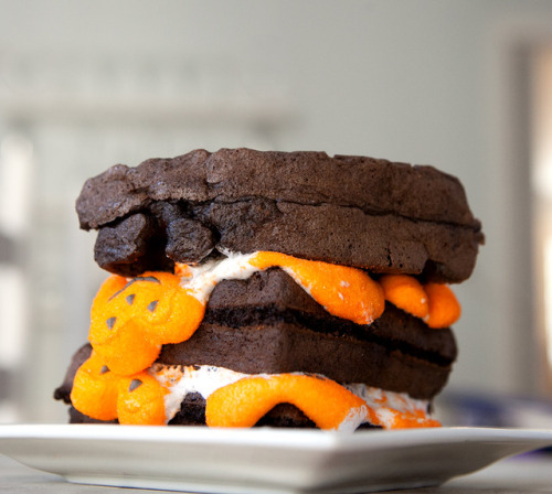 sweetoothgirl:Dark Chocolate Halloween Waffles