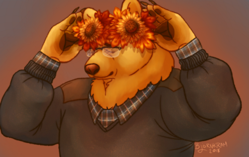 bjornkram:Self care is drawing your fursona wearing a flower...