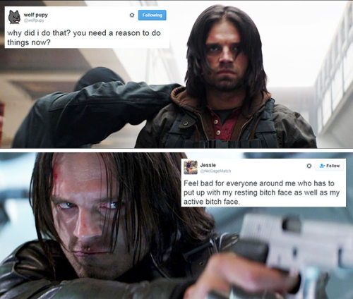 livebloggingmydescentintomadness:tweet meme: bucky barnes...