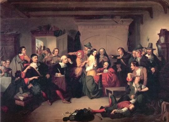 Examen d'une sorcière pendant un procès par Thomkins H. Matteson en 1853 (Collection du Peabody Essex Museum)