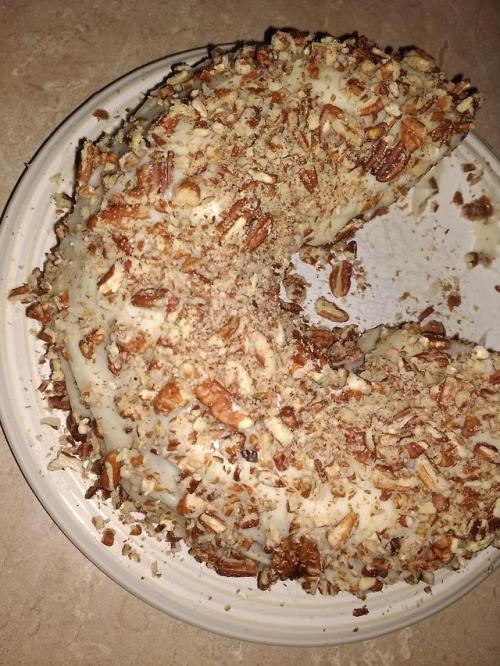 food-porn-diary:Carrot cake and cream cheese frosting, with...