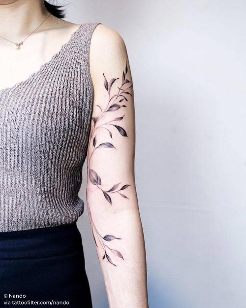 By Nando, done in Seoul. http://ttoo.co/p/35381 arm;big;facebook;freehand;leaf;nando;nature;reconstructive tattooing;twitter