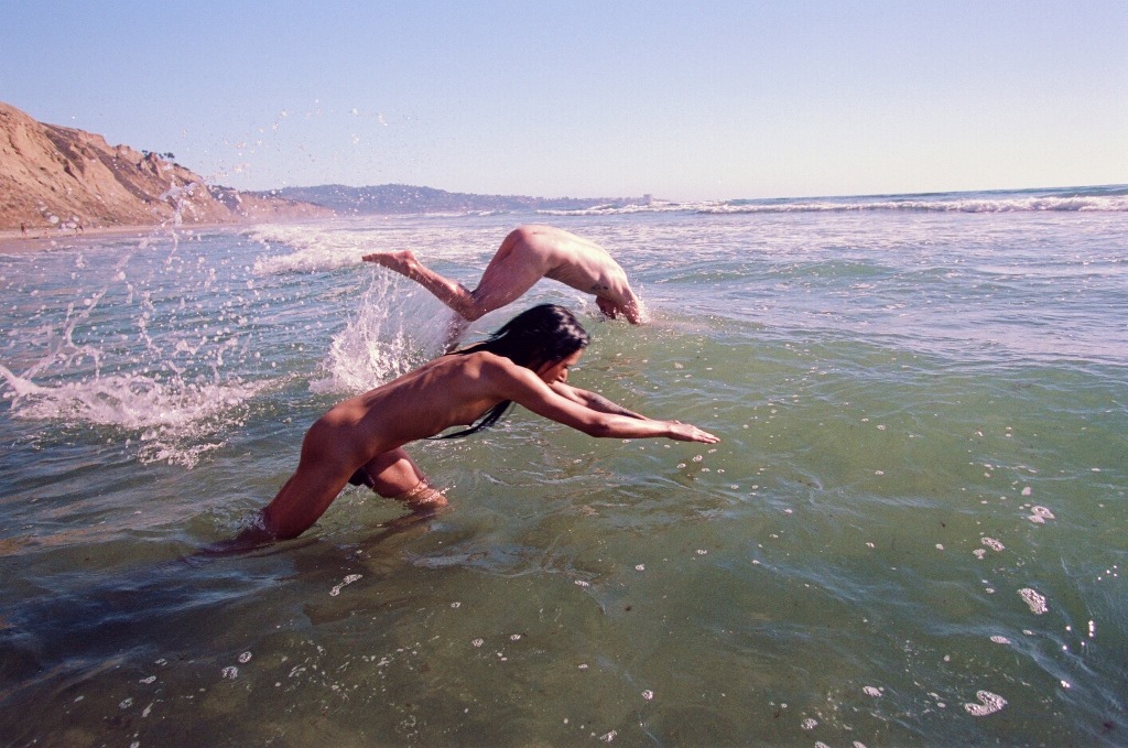 Ace & Nate going for a dip in the Pacific Ocean. frame #33 Blacks Beach...