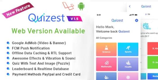 Quizest v1.5 – Complete Quiz Solutions With Android App And Interactive Admin Panel Nulled