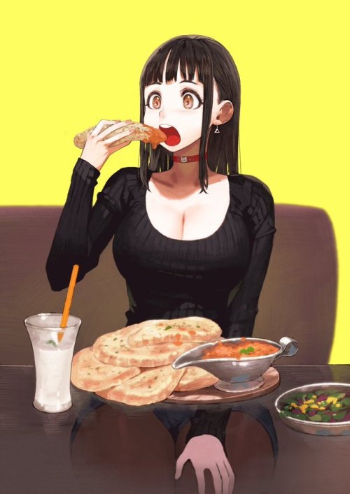 kawaii anime girl eating food