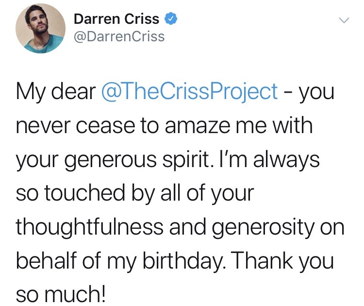 1 - Darren Appreciation Thread:  General News about Darren for 2019 - Page 2 Tumblr_pmkdk3zdJF1tz53qh_1280