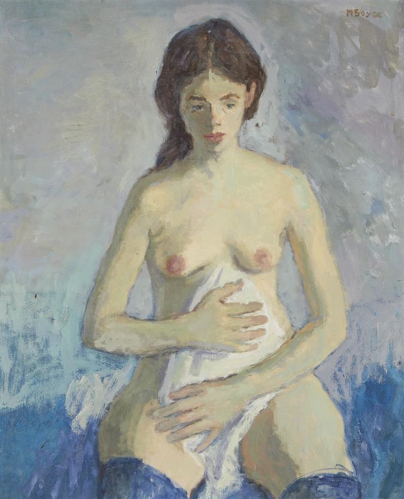 urgetocreate:
â€œ Moses Soyer (American,1899-1974), Female Nude with Blue Stockings, oil on canvas, 30 x 25 in.
â€