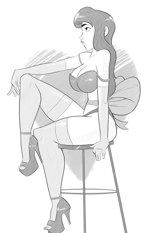 Here’s a random pinup I drew tonight whilst the insomnia...