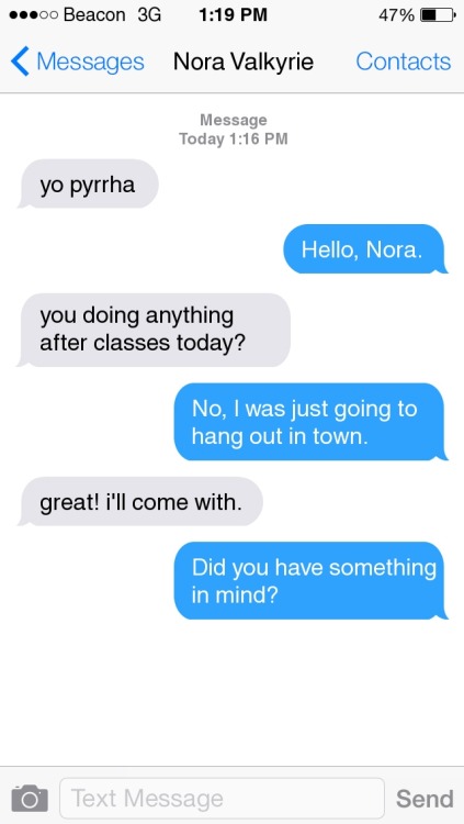 rwbytexts:Anonymous said to rwbytexts:Nora/Pyrrha BROTP...