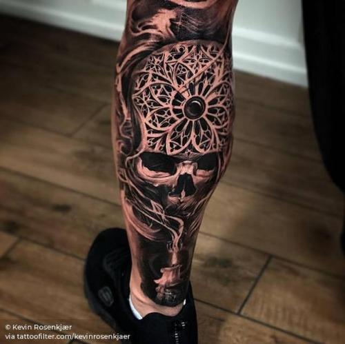Tattoo uploaded by Leightattoos  Skull and wolf mandalageo blackwork calf  piece on miss Georgina gcoplick Insta leightattoos Fb leighstca  For all bookings an enquiries contact me directly at my Fb page