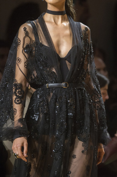 the fashion dish elie saab fashion details couture spring 2019 runway black evening dress semi sheer embellished fabric sheer blouse detail