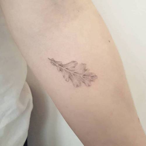 By Sarah March, done at Die-Monde Tattoo, Wadebridge.... oak leaf;small;leaf;tiny;sarahmarch;hand poked;ifttt;little;nature;inner forearm