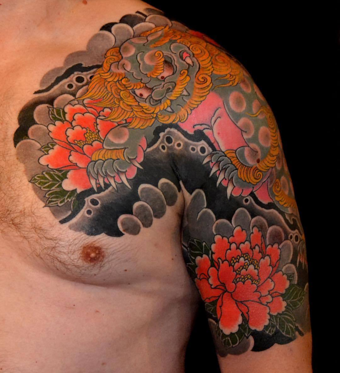 Aaron Bell Tattoos — Finished this shishi botan tattoo today #shishi...